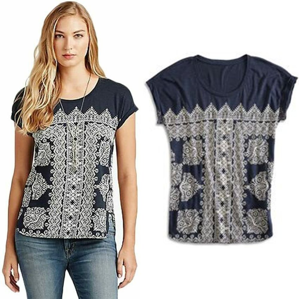 Lucky Brand Scarf T-shirt Navy S